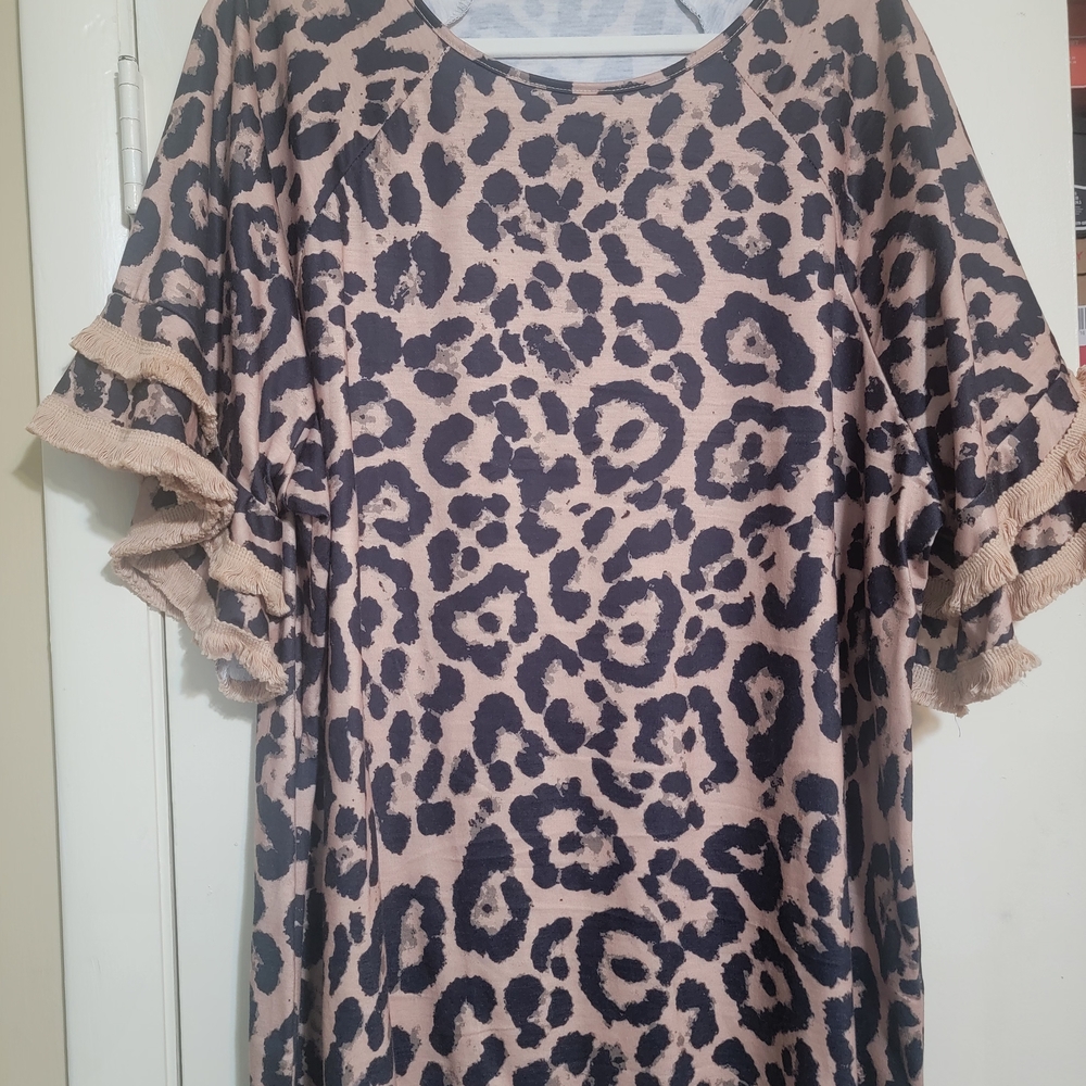 Leopard Print Ruffle Sleeve Top 2X